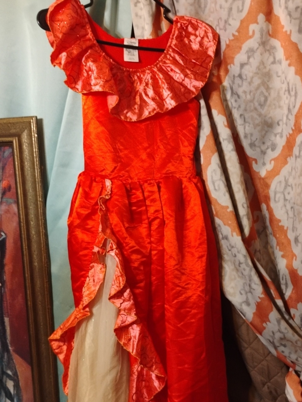 Girls' Bright Orange Ruffle-Trim Party Dress